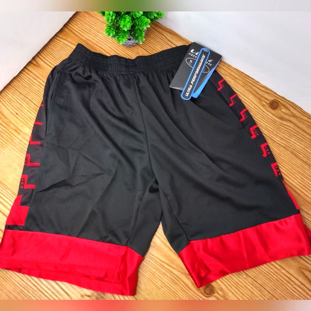 Boys Size 8 Sport Shorts Black And Red New With Pockets